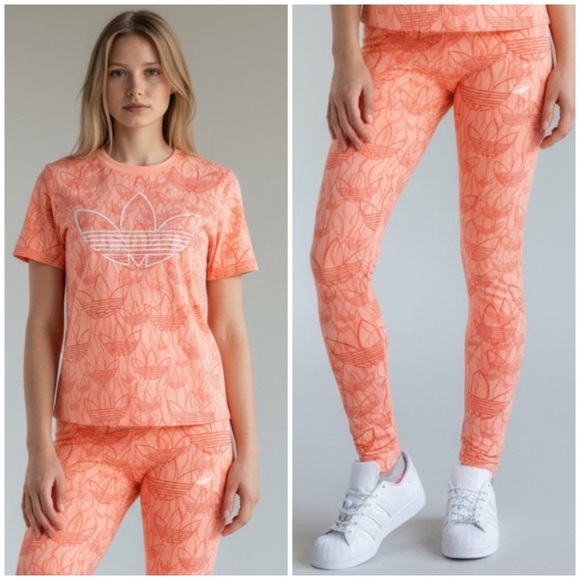 🦄 NWT ADIDAS originals size M 2 piece outfit T-shirt and leggings matching set - Picture 3 of 7